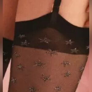 Pantyhose black gold star fishnet thigh high garter stockings burlesque lingerie